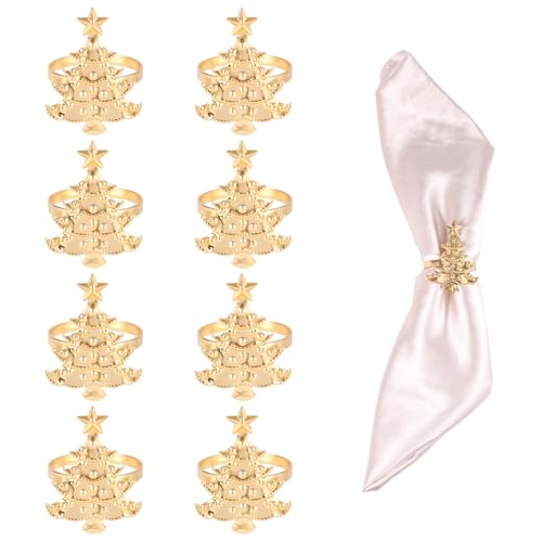 8stk Weihnachtsserviettenringe, 4cm Goldene Serviettenringe Weihnachtsserviettenhalterschnalle Tischtuchserviettenringe für Hochzeit Abendessen Party DIY Dekorationen (Weihnachtsbaumstil) von Gosknor