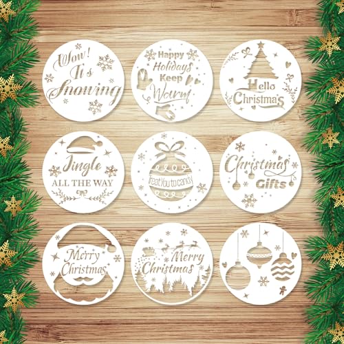 9stk Weihnachtsschablonen, Wiederverwendbare Weihnachtsmalschablonen zum Basteln Weihnachtsvorlagen Weihnachtsbaum Schneeflocken Frohe Weihnachten für Holz Glas Fenster Notizbuch(Stil 1) von Gosknor