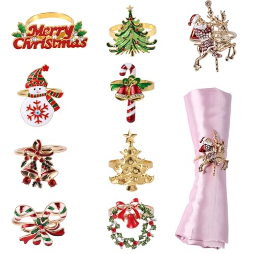 9stk Weihnachtsserviettenringe, Weihnachtsserviettenhalter aus Zinklegierung Weihnachtsbaum und Rentier Schneemann Serviettenringe für Weihnachtsfeiern Abendessen und Esstischdekoration 9stk Weihnachtsserviettenringe, Weihnachtsserviettenhalter aus Zinklegierung Weihnachtsbaum und Rentier Schneemann Serviettenringe für Weihnachtsfeiern Abendessen und Esstischdekoration von Gosknor