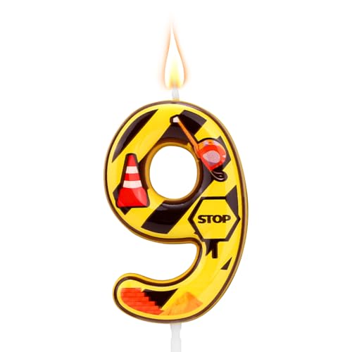 Bau-Geburtstagskerze, Happy Birthday Zahlenkerzen Bau-Kuchenaufsatz für Bau-Geburtstagsparty Zubehör Dekorationen (Nummer 9) von Gosknor