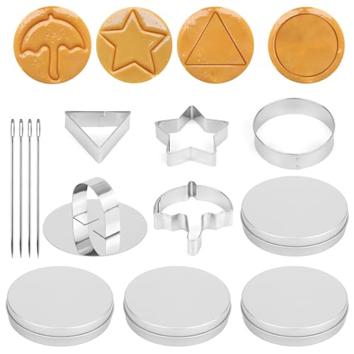 Gosknor 13stk Ausstechformen aus Edelstahl, Koreanische Dalgona-Zuckerkonfekt-Herstellungswerkzeuge Schirm Dreieck Stern Runde Keksformen mit Druckplatte & Box Backset für Party-Challenge-Spiel Gosknor 13stk Ausstechformen aus Edelstahl, Koreanische Dalgona-Zuckerkonfekt-Herstellungswerkzeuge Schirm Dreieck Stern Runde Keksformen mit Druckplatte & Box Backset für Party-Challenge-Spiel von Gosknor