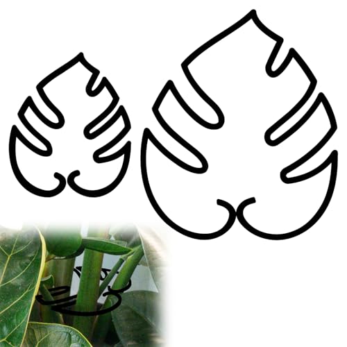 2 Stück Monstera-Förmiger Pflanzenständer, 2 Größen Ästhetische Blattpflanzenstütze Kletternde Zimmerpflanzenstammstützen Pflanzenstammstütze für Vertikales Pflanzenwachstum (Schwarz) von Gosknor