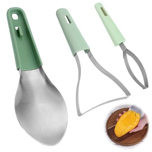 Gosknor 3-in-1 Mango Schneider Werkzeug, Edelstahl Multifunktional Obstschneider Mango Schäler Spalter Kernentferner für Wassermelone Drachenfrucht Papaya Avocado Kiwi Küchenhelfer von Gosknor