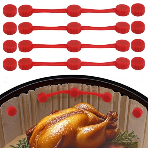 Gosknor 4 Sets Silikon-Magnetclips für das Backpapier in der Heißluftfritteuse, Sichere Fixierung Hitzebeständig Verhindert Papierverbrennungen Passend für alle Heißluftfritteusen (Rot) von Gosknor