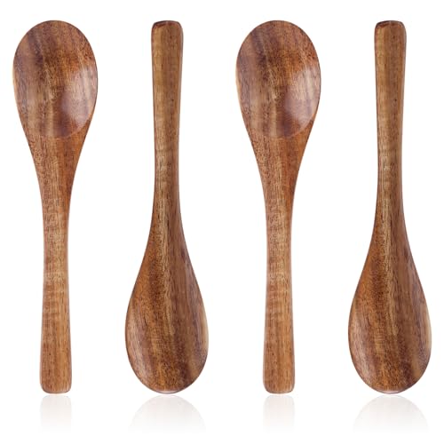 Gosknor 4stk Kleine Holzlöffel-Set, 13cm Mini-Holzteelöffel für Honig Kaffee Tee Zucker Desserts Kleine Glatte Küchenutensilien zum Kochen Servieren Rühren Täglicher Gebrauch von Gosknor