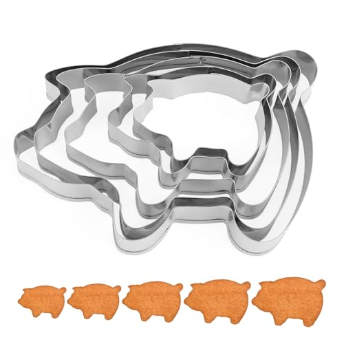 Gosknor 5 Teiliges Ausstechformen-Set in Schweineform, 5 Größen Edelstahl Tierform Backformen für Kekse Mexikanische Brotform Praktisches Mexikanisches Backzubehör (Silber) von Gosknor