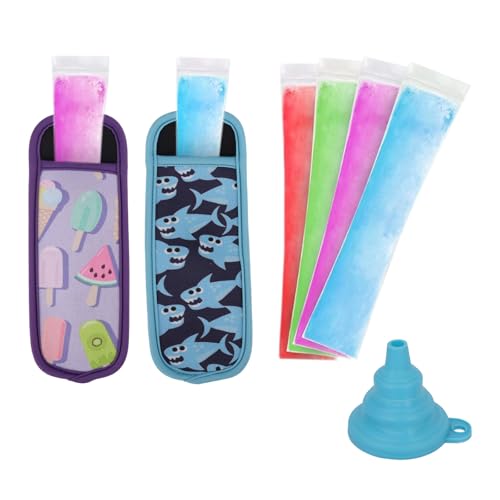 Gosknor 50 St Beutel für Eisformen am Stiel, Neopren-Gefrierröhrchen mit Doppeltem Reißverschluss und 2 Frostschutzhüllen Gefrierbeutel Pops für Kinder Zur Herstellung gesunder Snacks Joghurt Obst von Gosknor