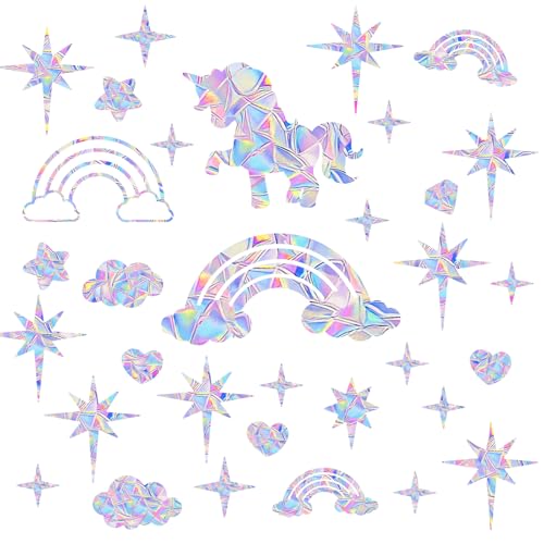 Gosknor 66 Stück Fensteraufkleber mit Sternen, Pferden und Regenbogen Statische Prismen-Fensteraufkleber für Glas Reflektierende Vogel-Antikollisionsaufkleber Gosknor 66 Stück Fensteraufkleber mit Sternen, Pferden und Regenbogen Statische Prismen-Fensteraufkleber für Glas Reflektierende Vogel-Antikollisionsaufkleber von Gosknor