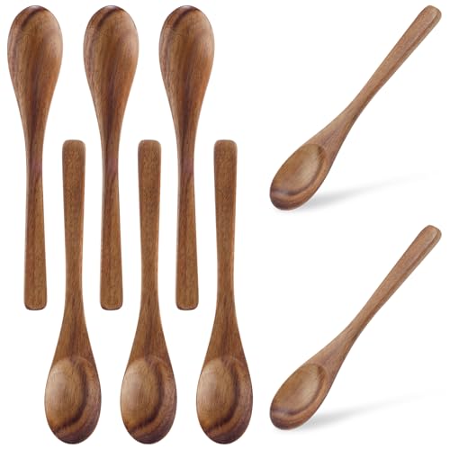 Gosknor 8 Stück Kleine Holzlöffel, 16cm Holz-Teelöffel-Set für Honig Zucker Kaffee Tee Desserts Vielseitig Einsetzbar Küchenutensilien zum Rühren Kochen Täglicher Gebrauch von Gosknor