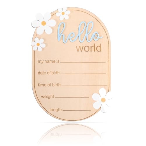 Gosknor Baby Ankündigungsschild, aus Holz Hallo Welt Schild Personalisiert Tafel zur Geburtsankündigung für Babynamen Kinderzimmer und Krankenhaus Foto-Requisiten Andenkengeschenk (Blauer) von Gosknor