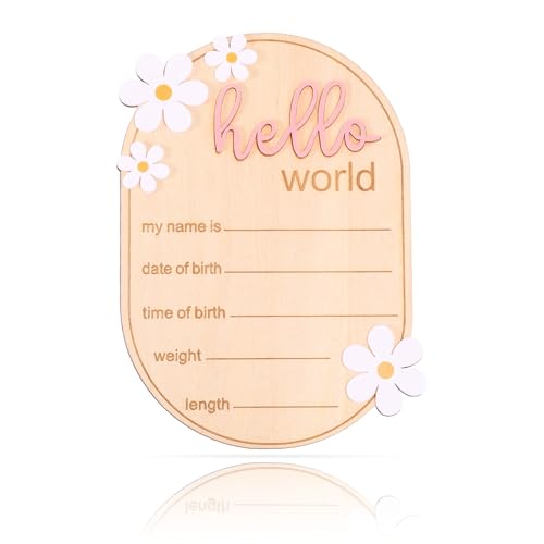 Gosknor Baby Ankündigungsschild, aus Holz Hallo Welt Schild Personalisiert Tafel zur Geburtsankündigung für Babynamen Kinderzimmer und Krankenhaus Foto-Requisiten Andenkengeschenk (Pink) von Gosknor