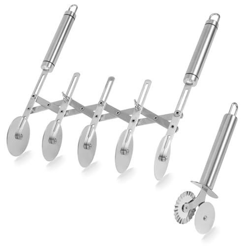 Gosknor Professioneller Teigschneider mit 5 Rädern und Doppelschneider aus Edelstahl, Multifunktionaler Teigmesser-Rollenteiler mit Griff zum Backen von Keksen Pizza Nudeln und Küche (Silber) von Gosknor