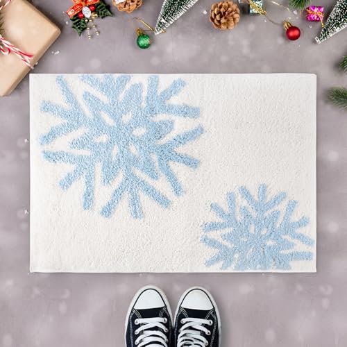 Gosknor Weihnachts-Badematte, Badezimmerteppich Beflockte Teppiche Waschbare Küchenteppiche Weihnachtliches Thema Süßes Badezimmer-Accessoire für Wohnzimmer Küche Badezimmer (Schneeflocke) von Gosknor