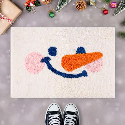 Weihnachts-Badematte, Badezimmerteppich Beflockte Teppiche Waschbare Küchenteppiche Weihnachtliches Thema Süßes Badezimmer-Accessoire für Wohnzimmer Küche Badezimmer (Schneemanngesicht) von Gosknor