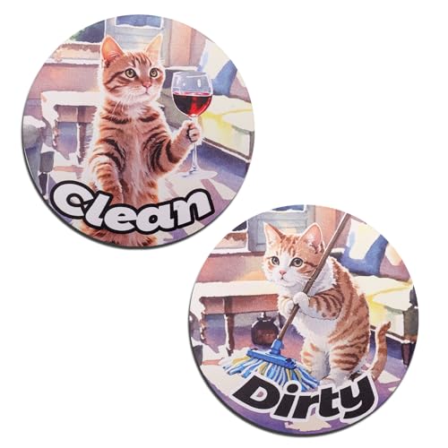 Katze Geschirrspüler Magnet Sauber Schmutzig, Doppelseitiges Lustiger Spülmaschinen Clean Dirty Magnet Spülmaschinen Magnet mit Katze für Küche Kühlschrank Waschküche von Gosknor