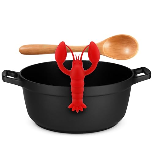 Löffelhalter in Hummerform, Topf-/Pfannenhalter Silikon Hitzebeständig Spatelhalterung Starker Clip Überlaufschutz Ablage für Küchenutensilien Lustiges Geschenk für Köche Kochliebhaber (Rot) von Gosknor