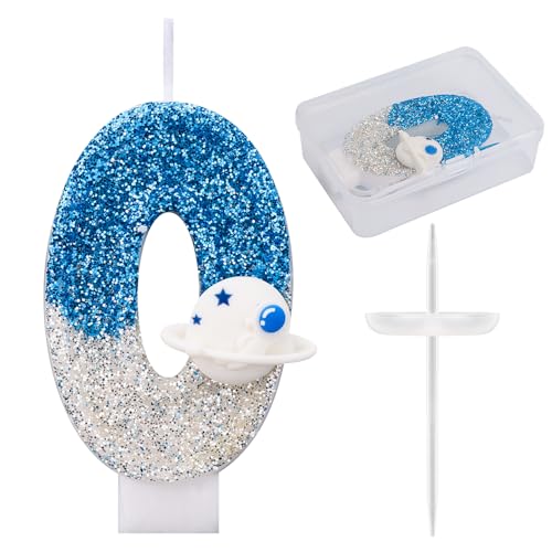 Weltraum-Geburtstagskerze, Glänzende Astronauten-Zahlenkerze Raumschiff Weltraum-Kuchenaufsatz Perfekte Universum-Rakete Raumschiff Kuchendekorationen und Partygeschenke(Nummer 0) von Gosknor