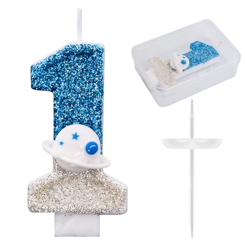 Weltraum-Geburtstagskerze, Glänzende Astronauten-Zahlenkerze Raumschiff Weltraum-Kuchenaufsatz Perfekte Universum-Rakete Raumschiff Kuchendekorationen und Partygeschenke(Nummer 1) von Gosknor