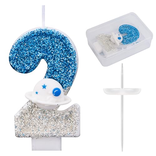 Weltraum-Geburtstagskerze, Glänzende Astronauten-Zahlenkerze Raumschiff Weltraum-Kuchenaufsatz Perfekte Universum-Rakete Raumschiff Kuchendekorationen und Partygeschenke(Nummer 2) von Gosknor