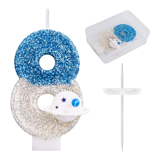 Weltraum-Geburtstagskerze, Glänzende Astronauten-Zahlenkerze Raumschiff Weltraum-Kuchenaufsatz Perfekte Universum-Rakete Raumschiff Kuchendekorationen und Partygeschenke(Nummer 8) von Gosknor