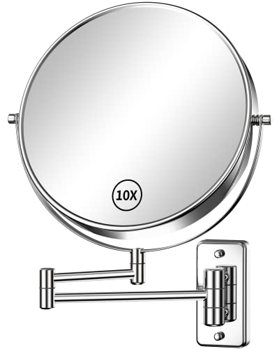 Gospire Kosmetikspiegel mit Wandhalterung, 22,9 cm, groß, mit 1 x / 10-facher Vergrößerung, doppelseitig, 360° drehbar, verchromt, poliert, ausziehbar, für Badezimmer und Wand, Kosmetikspiegel für von Gospire