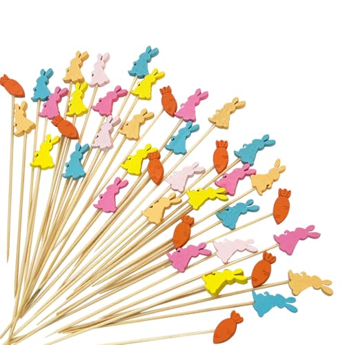 100 PCs Ostern Cocktail Picks Kaninchen Hasen Karotten Bambus Zahnstocher Vorspeise Bambus Zahnstocher für Osterfurer Holiday Home Party Kuchen Lebensmitteldekoration von GotGala