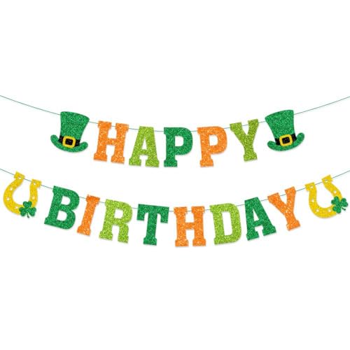 Alles Gute zum Geburtstag Banner Green Glitter Hut Shamrock St. Patrick's Day Geburtstag Banner für Home Office Kamin Mantle Geburtstag St. Patrick's Day Babyparty Urlaub Urlaubsfeierty Dekorationen von GotGala