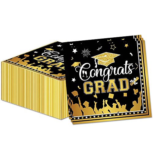 Herzlichen Glückwunsch Absolventen Servietten für die Abschlussfeiern Vorräte 2024 gratulieren Sie das Mittagessen mit Abschluss des Abschlusses. (Black) von GotGala