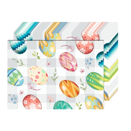 Osterpapier -Placemat Buffalo Plaid Eggs Paper Placemat 50 Pack, 10 x 14 Zoll farbenfrohe Eier Blume Einweg -Placemat für Ostern Frühlingsfeiertagsfeiertagsfeier Essendekoration von GotGala