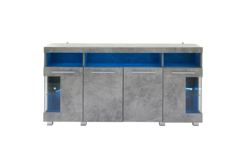 Gotagee Anrichte Beistelltisch 140x40x70cm mit LED und 3 Fächern aus gehärtetem Glas von Gotagee