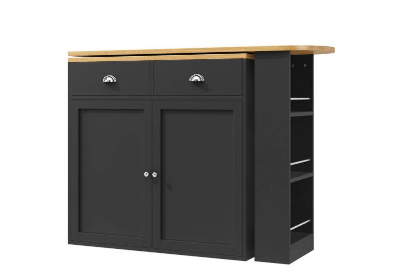 Gotagee Anrichte Esstheke Drehbare Essbar Buffetschrank Sideboard Wohnzimmerschrank, Sideboardschrank mit 2 Schubladen, 2 Türen, Seitenregalen von Gotagee