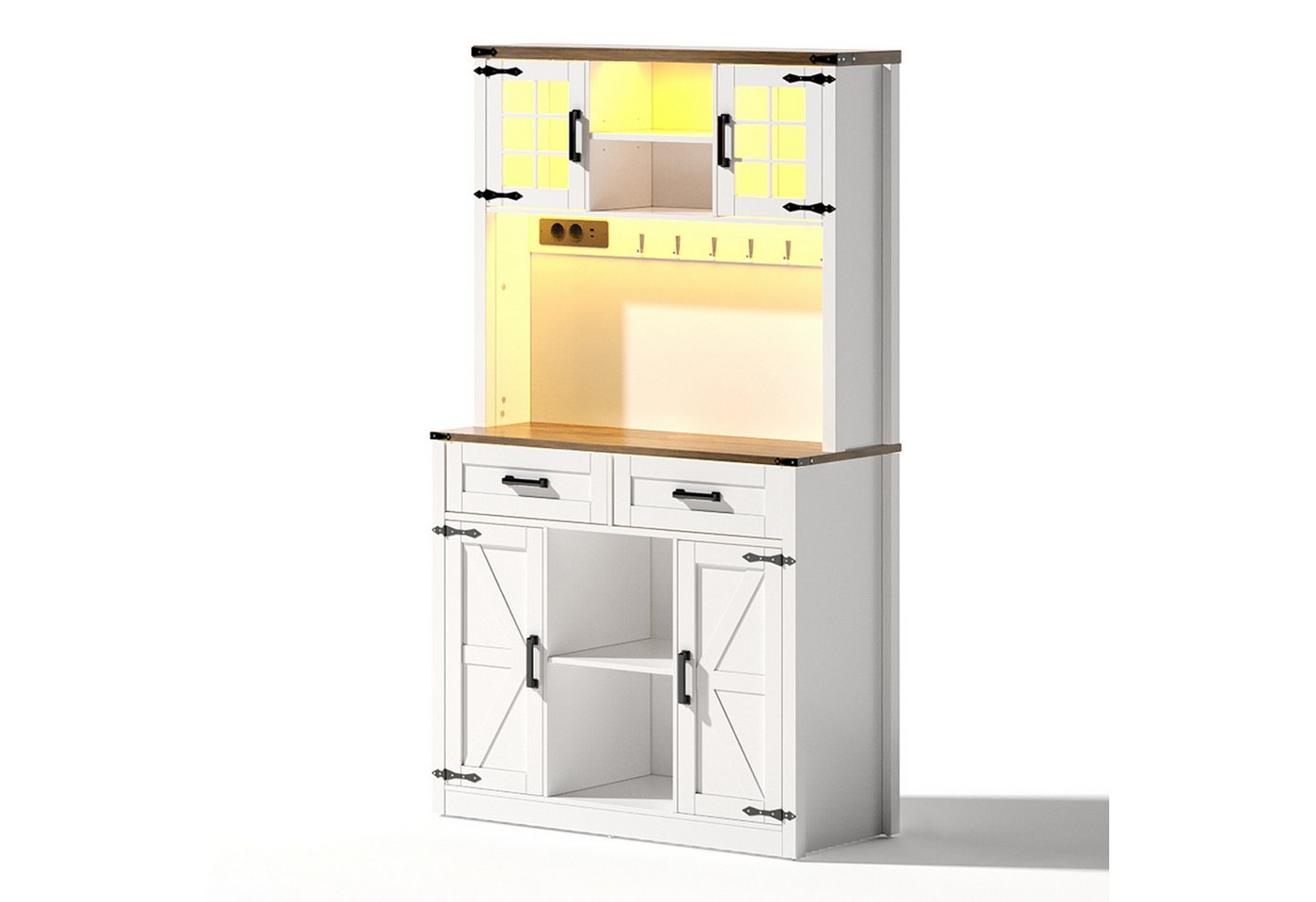Gotagee Barschrank Kaffeebar Anrichte Sideboard Weinschrank Kommode LED Buffettschrank verstellbaren Einlegeböden, mit LED-Beleuchtung und Steckdosen von Gotagee