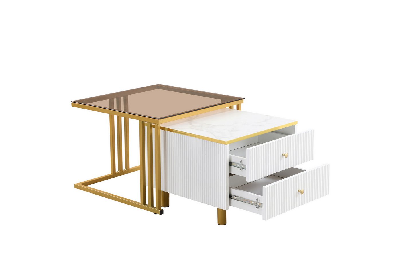 Gotagee Couchtisch 2-er/Set Beistelltisch Quadrat Sofatisch Wohnzimmertisch Kaffeetisch, bis 30kg belastbar von Gotagee