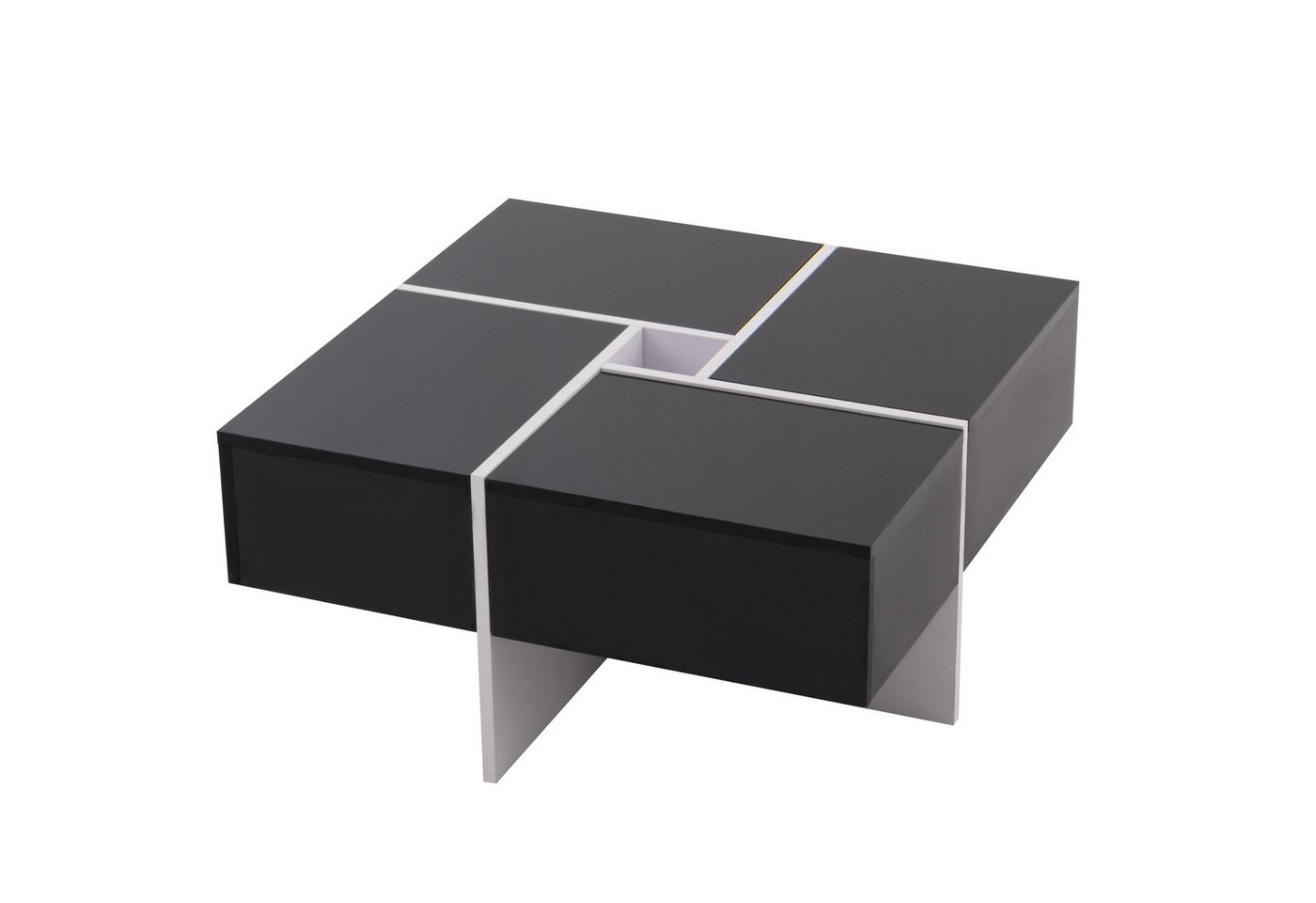 Gotagee Couchtisch Kaffeetisch Wohnzimmermöbel quadratisch Wohnzimmertisch Beistelltisch, eingebautes Staufach und 4 robuste Schubladen von Gotagee