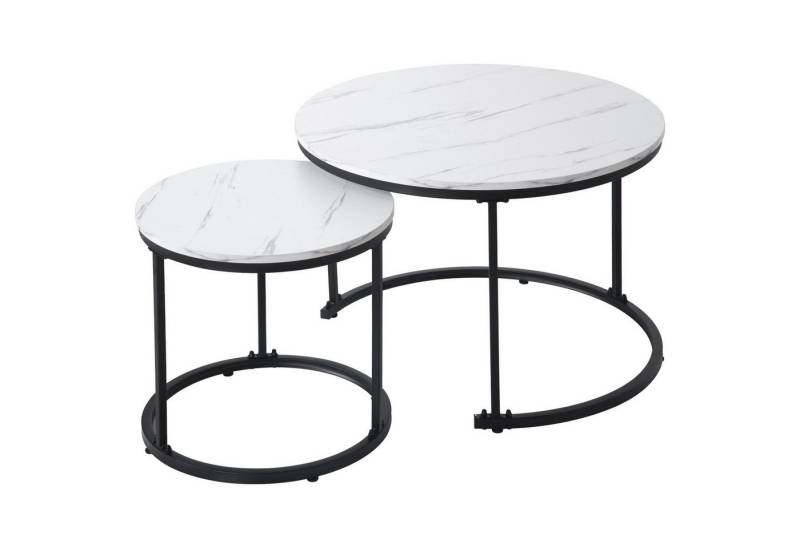 Gotagee Couchtisch Runder Esstisch 2er/Set Wohnzimmertisch Beistelltisch Marmormuster von Gotagee