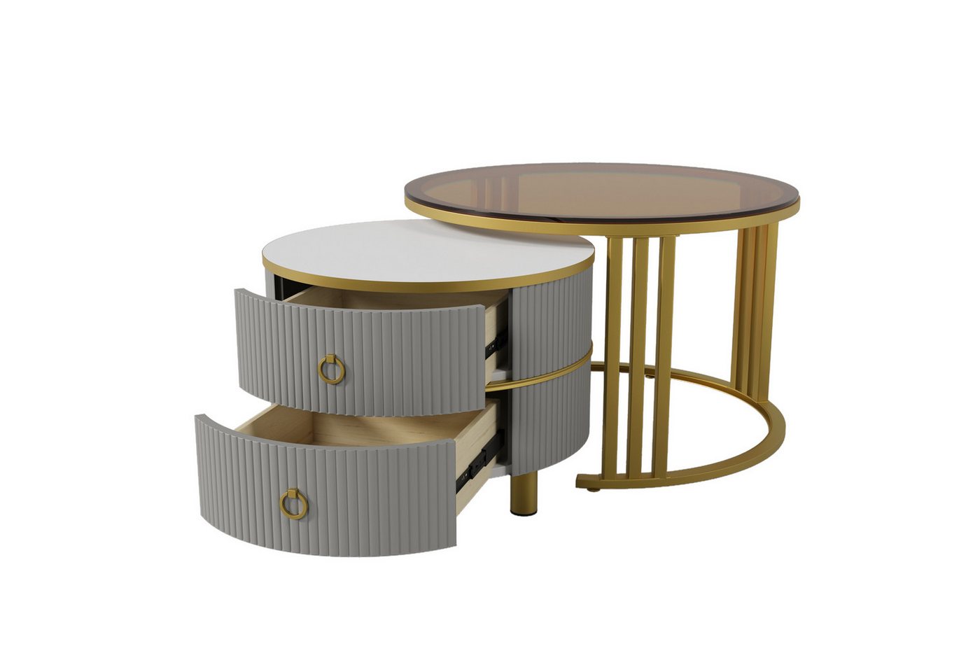 Gotagee Couchtisch Sofatisch Kaffeetisch Freizeittisch runder Beistelltisch Schubladen von Gotagee