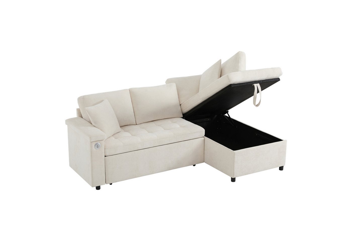Gotagee Ecksofa Mehrpersonensofa L-förmiges Polstersofa mit Ausziehbarem Schlafsofa, USB-Ladegerät, Armlehnen-Stauraum und 2 Kissen Gotagee Ecksofa Mehrpersonensofa L-förmiges Polstersofa mit Ausziehbarem Schlafsofa, USB-Ladegerät, Armlehnen-Stauraum und 2 Kissen von Gotagee