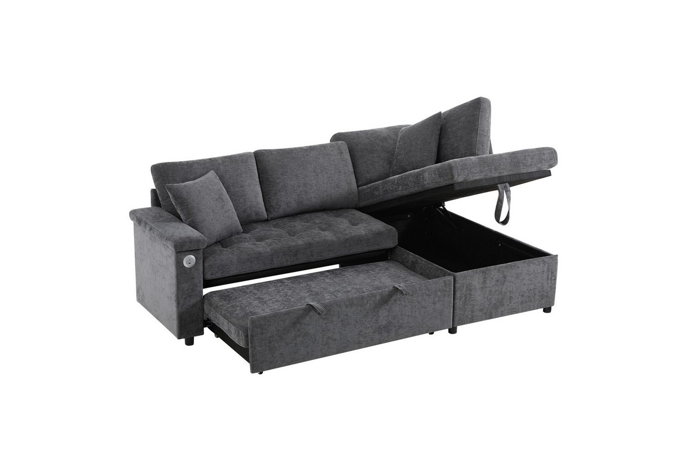 Gotagee Ecksofa Mehrpersonensofa L-förmiges Polstersofa mit Ausziehbarem Schlafsofa, USB-Ladegerät, Armlehnen-Stauraum und 2 Kissen Gotagee Ecksofa Mehrpersonensofa L-förmiges Polstersofa mit Ausziehbarem Schlafsofa, USB-Ladegerät, Armlehnen-Stauraum und 2 Kissen von Gotagee
