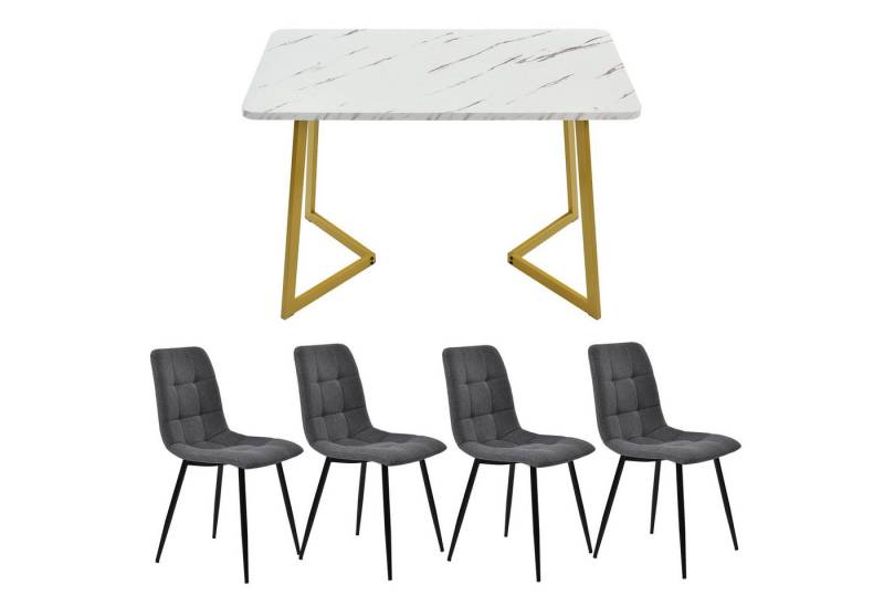 Gotagee Essgruppe 117cm Esstisch mit 4 Leinen Stühlen Set Esstisch Moderner Küchentisch, Küchentisch Set,Dunkelgrauer Leinen Esszimmerstuhl von Gotagee