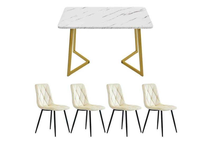 Gotagee Essgruppe 117cm Esstisch mit 4 Samt Stühlen Set Esstisch Küchentisch Sitzgruppe, Set,117×68cm Esstisch mit 4 Stühlen Küchenstuhl von Gotagee