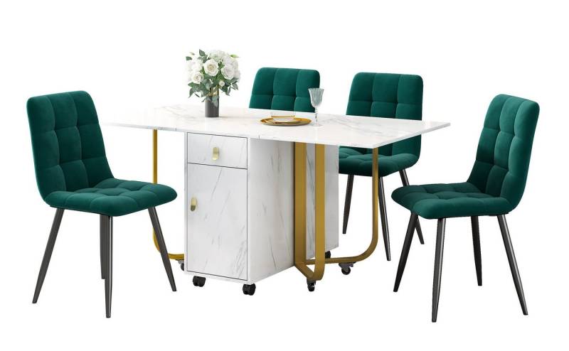 Gotagee Essgruppe 150×80×76cm Sitzgruppe Esstisch+4 Stühlen Küchentisch Klappbarer, Polsterstuhl Design Stuhl mit Rückenlehne von Gotagee