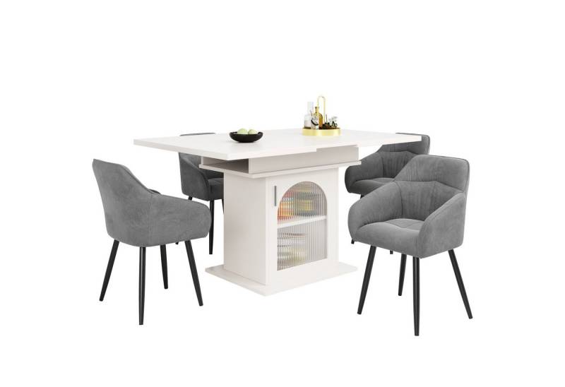 Gotagee Essgruppe Ausziehbares Esstisch-Set Esstisch+4 Stühlen Esszimmermöbel Modern von Gotagee