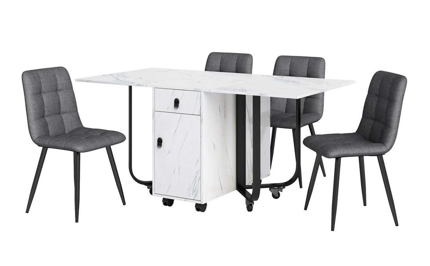 Gotagee Essgruppe Esstisch+4 Leinen Sitzgruppe Klappbarer Küchentisch Polsterstuhl, Klappbarer Küchentisch Set Stuhl mit Rückenlehne von Gotagee