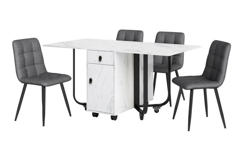 Gotagee Essgruppe Esstisch+4 Leinen Sitzgruppe Klappbarer Küchentisch Polsterstuhl, Klappbarer Küchentisch Set Stuhl mit Rückenlehne von Gotagee