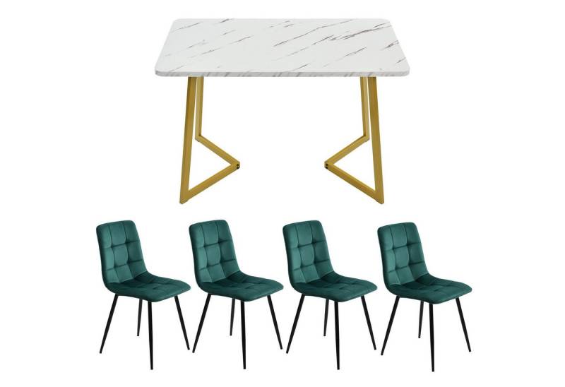 Gotagee Essgruppe Esstisch mit 4 karierte Streifen Stühlen Rechteckiger Wohnzimmertisch, Esszimmerstuhl Dunkelgrün Samt Küchenstuhl von Gotagee