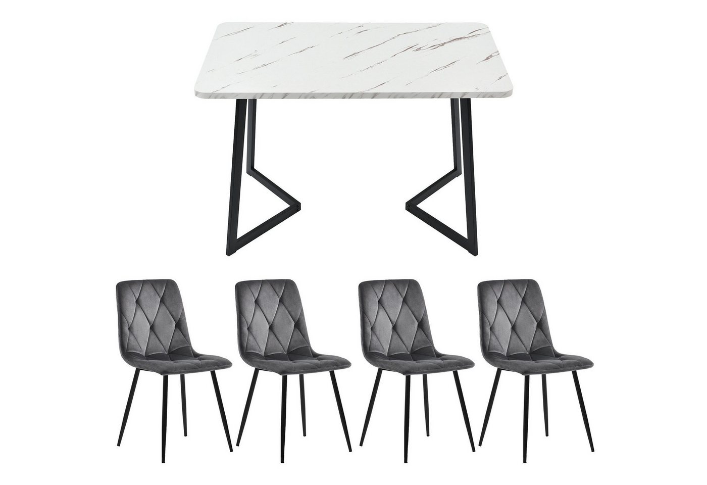 Gotagee Essgruppe Sitzgruppe 1 Esstisch mit 4 Esszimmerstuhl Küchentisch Set, Samt Küchenstuhl,Schwarze Tischbeine Rechteckiger Esstisch von Gotagee