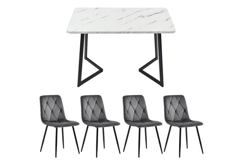 Gotagee Essgruppe Sitzgruppe 1 Esstisch mit 4 Esszimmerstuhl Küchentisch Set, Samt Küchenstuhl,Schwarze Tischbeine Rechteckiger Esstisch von Gotagee