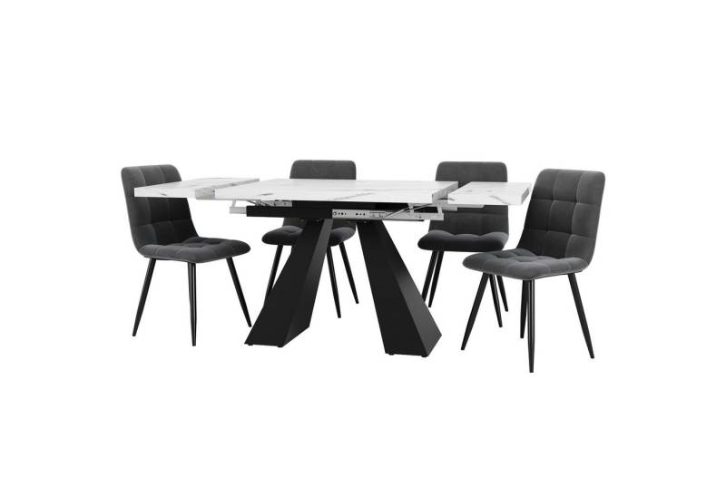 Gotagee Esszimmer-Set Essgruppe 5-tlg 160×80×75cm Esstisch-Set Ausziehbares Esstischset, Esstisch mit Säulenfüßen. von Gotagee
