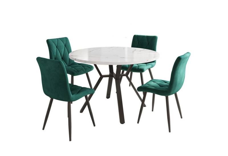 Gotagee Esszimmer-Set Esstisch-Set 5-teilig rund Tisch 100cm mit Metallbeinen und 4 Stühle von Gotagee