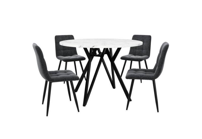 Gotagee Esszimmer-Set Esstisch-Set 5-teilig runder Tisch Metallbeine mit Graue Samt-Stühle, mit Runder Küchentisch mit Durchmesser 100 cm. von Gotagee